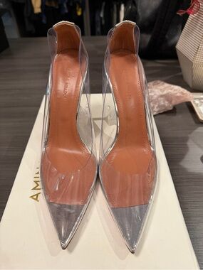 Amina Muaddi Clear PVC Pointed Pumps with Tan Insole